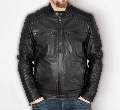 vīriešu moto jaka ar taisnu rāvējslēdzēju