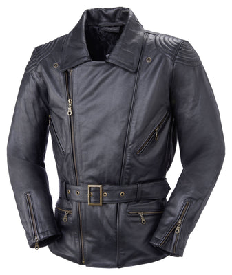 Retro stila dabīgas ādas moto jaka 