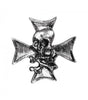 Skull n Crossbones w/ Chopper Cross Pewter metal collectible pin biker motorcycle jackets / hats