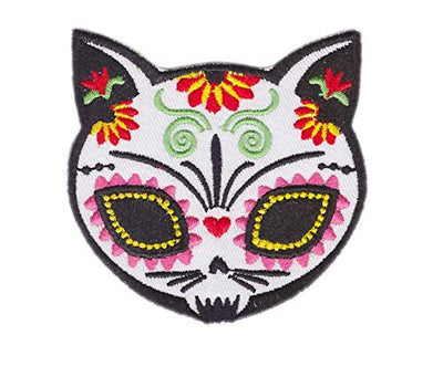Uzšuve - Cukura skeletkaķis ar puķēm (Sugar Skull Cat)