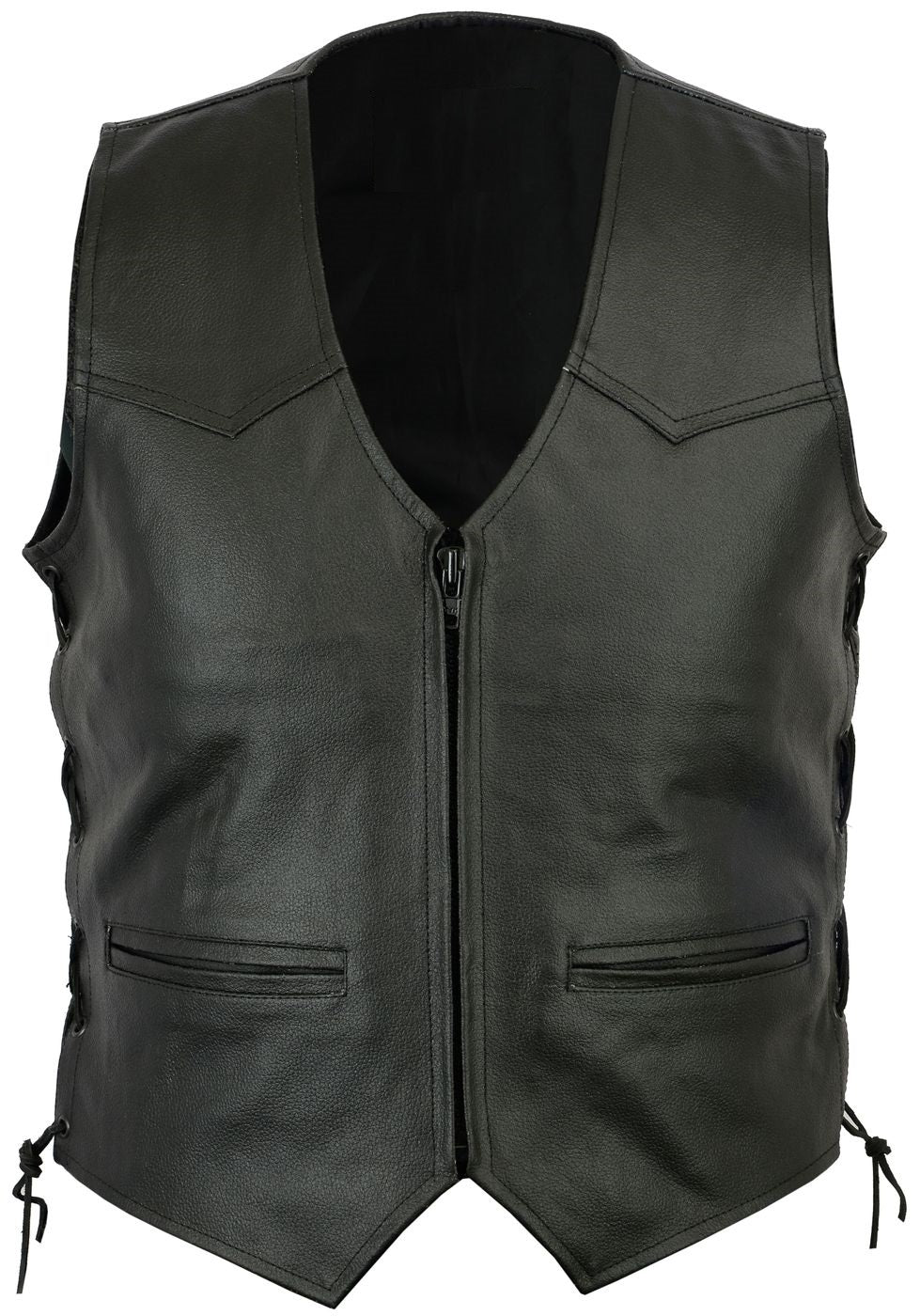 Klasiska Ādas Moto Veste ar rāvējslēdzēju un striķiem sānos