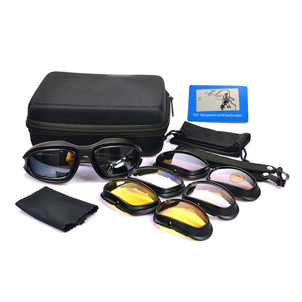 Biker  Goggles Sunglasses Padded Frame With 4pair Lenses 