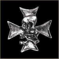 Skull n Crossbones w/ Chopper Cross Pewter metal collectible pin biker motorcycle jackets / hats